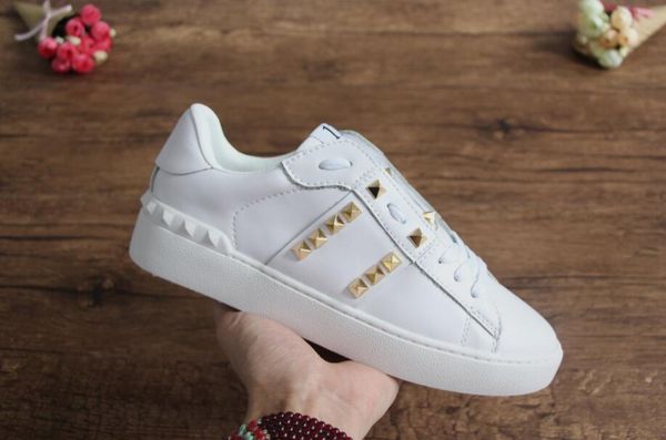 

2019 designer brand studded spikes flats shoes red bottoms shoes luxury mens womens party lovers genuine leather sneakers size 35-46, Black