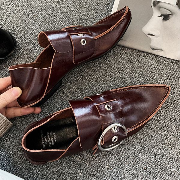 

2020 spring brand new women moccasins loafers pointed toe genuine leather shoes women flat high quality, Black