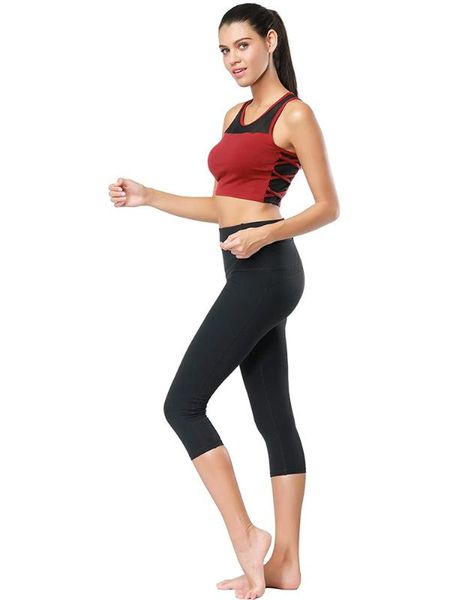 

yoga outfits high waist capri pants women power flex workout leggings with hidden pocket tummy control energy seamless gym clothes, White;red