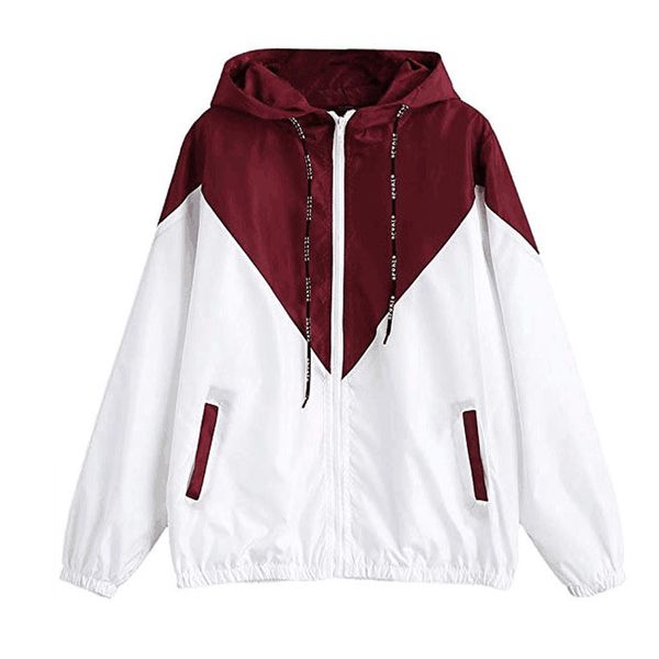 

women basic jackets female zipper pockets casual long sleeves coats autumn hooded jacket two tone windbreaker jacket #l10, Black