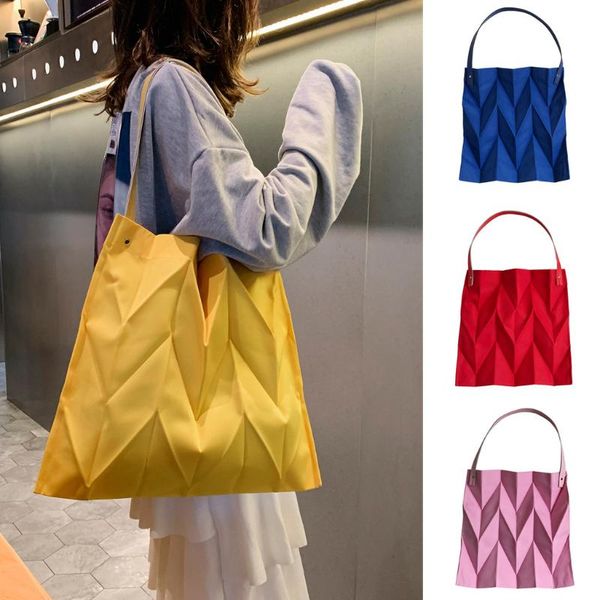 

2020 new women's canvas bag geometric pleated totes candy color large capacity shoulder bag shopping sports casual tote