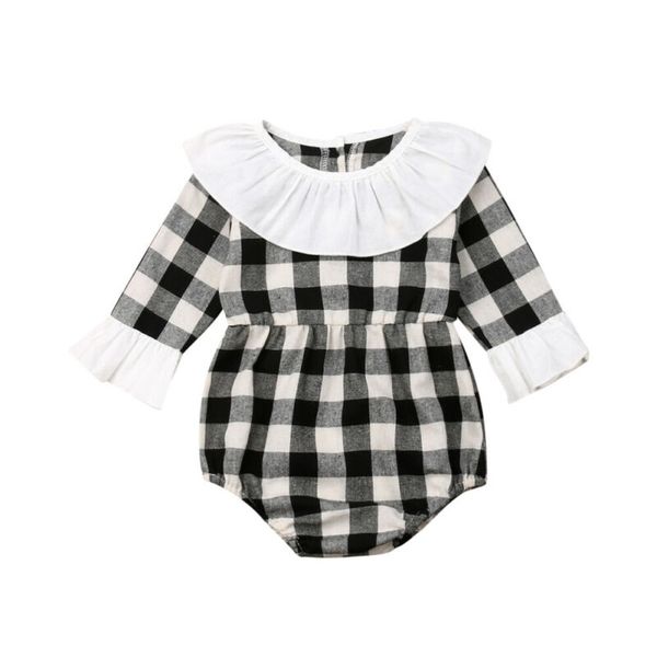 

lovely newborn baby girl long sleeve cape collar plaid bodysuit jumpsuit playsuit outfits baby clothes 3m-3y, White