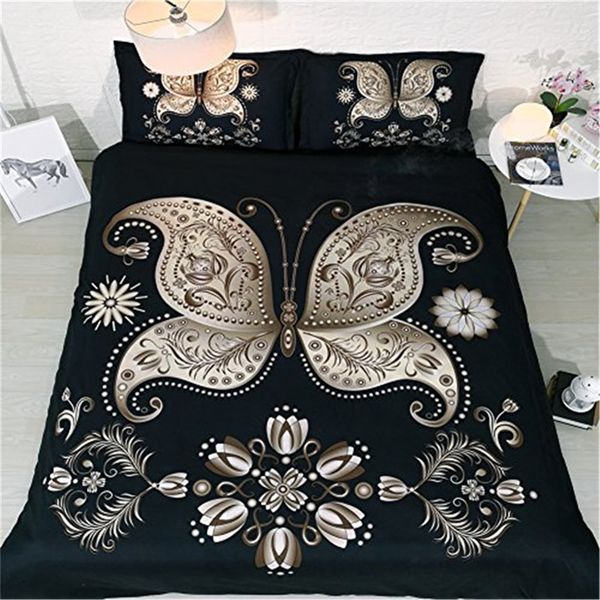 3d Flower Butterfly Print Duvet Cover With Pillowcase Bedding Set