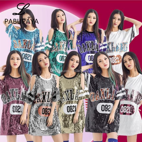 

hello528shop ds jazz performance shirts dress ladies costumes hip-hop loose large size long dance sequins women's clothing, White