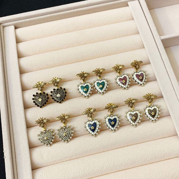 

new luxury jewelry designer earrings lady fashion retro love bee earrings temperament heart s925 silver needle, Golden;silver