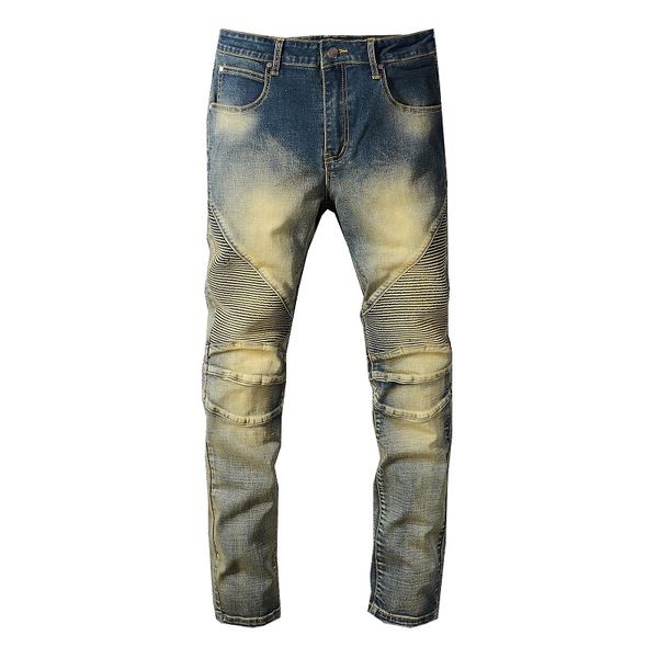 

luxury men's jeans gold classic paris pants light white slim hole jeans men's begging hole retro fashion jeans 22, Blue