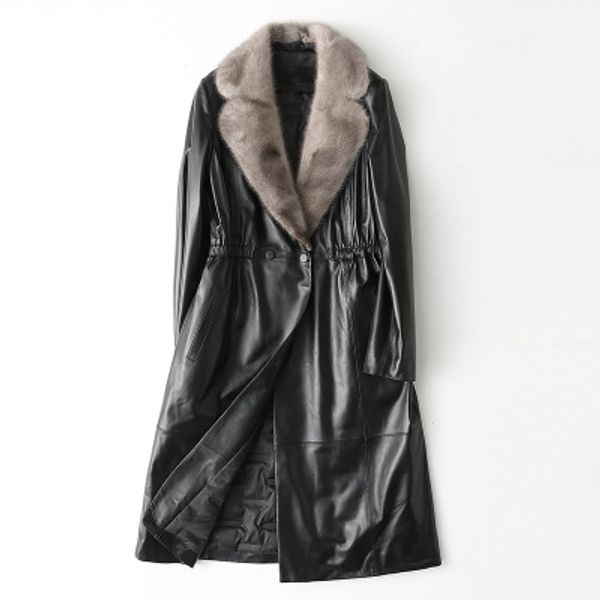 

2019 новая мода подлинная овцы кожа trench h66, Tan;black