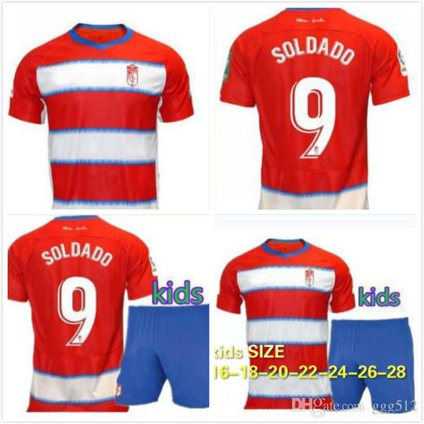 

kids kit 2019 2020 new granada soccer jerseys 19 20 granada club de fÃºtbol jersey #18 joselu #15 pedro #11 machis soccer football shirt, Black;yellow
