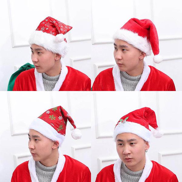 

christmas party holiday xmas beanies cap christmas festival hat snowflake pattern print santa claus hats long plush cloth dhl an2620