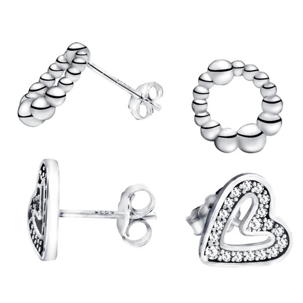 

2020 valentine new 925 sterling silver sparkling and heart beaded circle stud earrings for women fashion jewelry, Golden;silver
