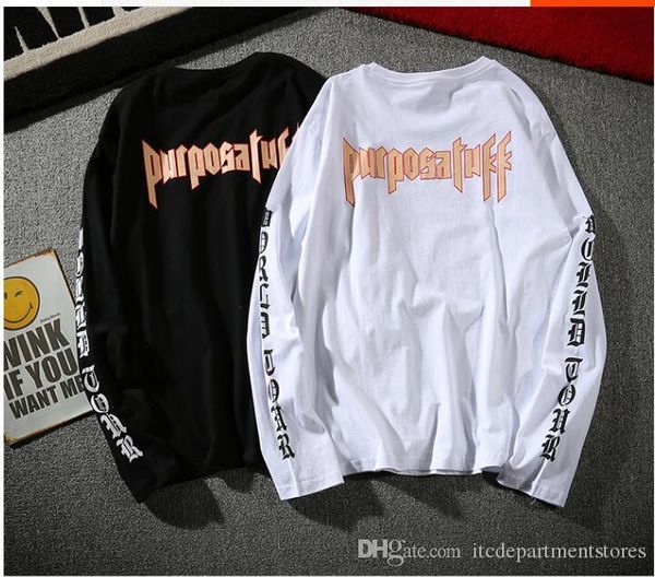 

осень зима мужчины женщин justin bieber tour тенниска с длинным рукавом хип-хоп толстовки рубашки тройников, White;black