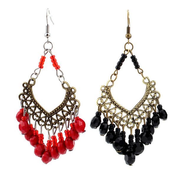 

new sale multicolor fashion bohemia bead hollow out women dangle drop earrings jewelry with black/red color wedding accessories, Silver
