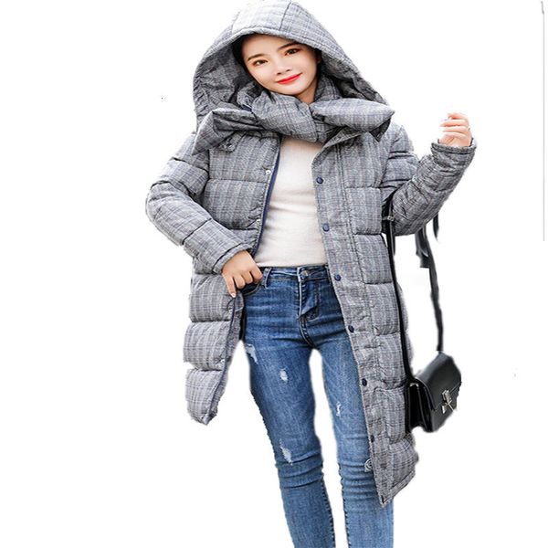 

plaid parka coat women red gray green 3xl plus size winter new long sleeve loose hooded fashion slim long warmth clothing lr394, Black