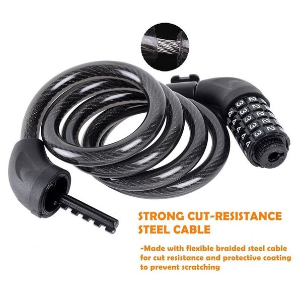 

5 digit heavy duty 120cm combination bike lock security bicycle locks cable lock chain lock for scooter bicycles motorcycles