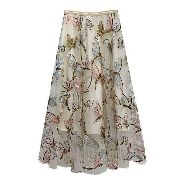 

new arrival mesh dragonfly embroidered skirt women's skirt 200616xr01, Black