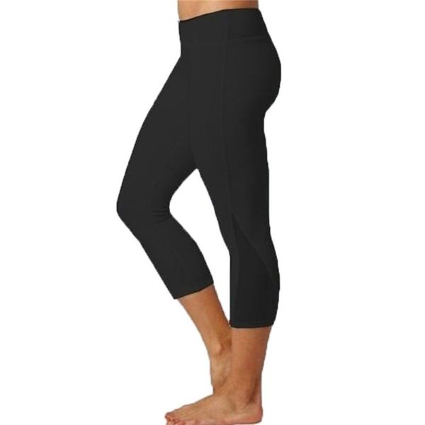 

women solid fitness yoga pants mesh stitching calf length polyester splice workout stretch gym running sports high waist, White;red