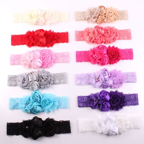 Multi Estilo Baby Girl Cabelo Headband Lace Stereo Rose Com Beading Design Heaband Meninas Acessório de Cabelo