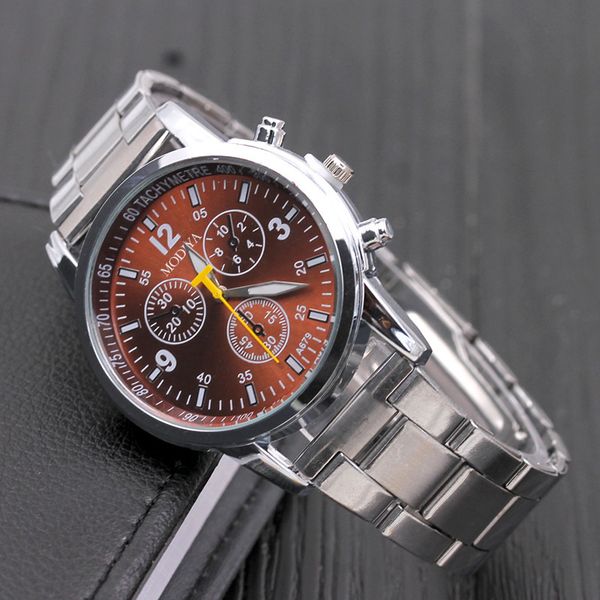

luxury mens sports watches fashion men business stainless steel six pin quartz wristwatch outdoor clock, Slivery;brown