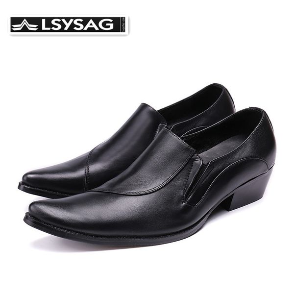 

new italian business dress shoes for men fashion genuine leather pointed toe formal shoes male wedding, Black