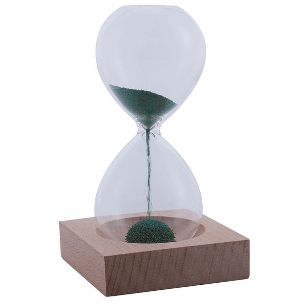 

wood + glass + iron powder sand iron flowering magnetic hourglass with packaging hourglass 13.5 * 5.5cm wooden seat 8 * 8 * 2cm