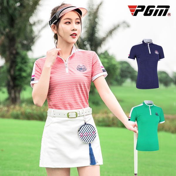 

pgm women short sleeves golf shirts ladies striped breathable shirt turn down collar sports golf clothing d0775, Black;blue