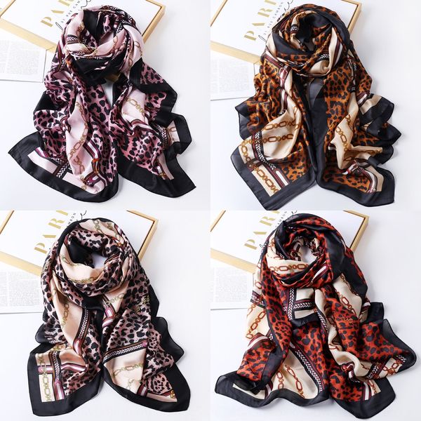 

chain leopard print women's shawl scarf winter autumn thin scarf autumn style all-match oversized shawl, Red;brown