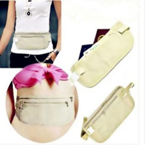 

Black Khaki Ultra-thin Waist Packs New Travel Pouch Hidden Passport ID Holder Compact Security Money Waist Invisible Belt Bag