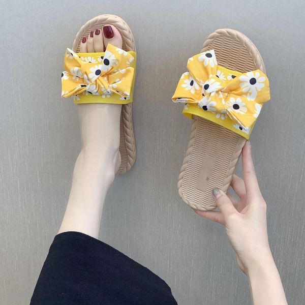 

slippers casual shoes slipers women butterfly-knot slides 2020 flat summer basic rome rubber floral fabric hoof heels pu, Black