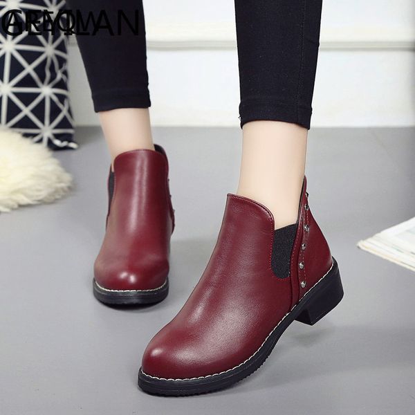 

new 2019 women ankle boots flock plus size autumn winter shoes woman short boot female boots ladies botas mujer, Black