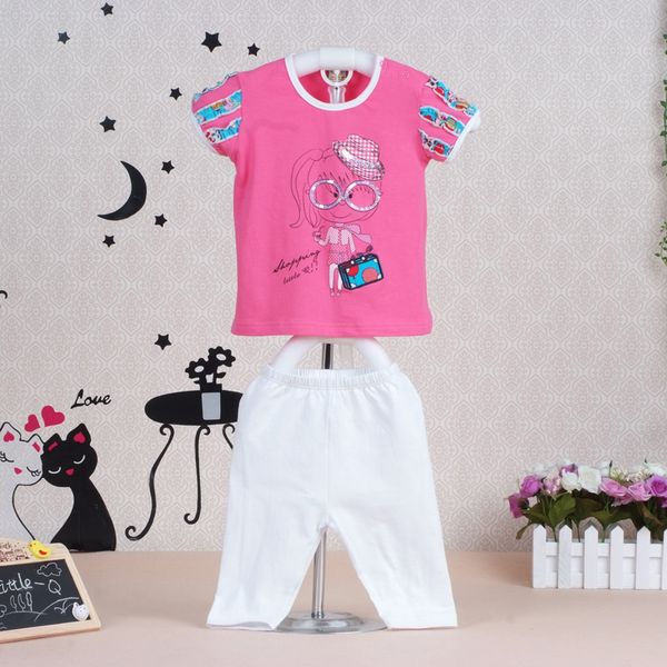 

2020 little q cotton summer children outfits sets thin kids clothing baby two clothes girl t shirt pant kids clothing, White