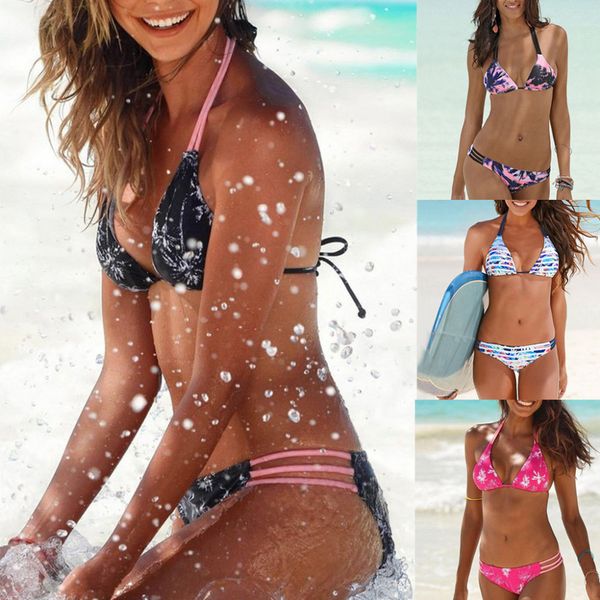 

new women swimwear floral print bikini set swimming two piece swimsuits beach suit bather swimwear attractive women's swimsuits, White;black