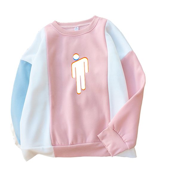 

billie eilish sweatshirts women autumn winter funny fleece warm harajuku contrast color spliced o-neck streetwear casual hoodies, Black
