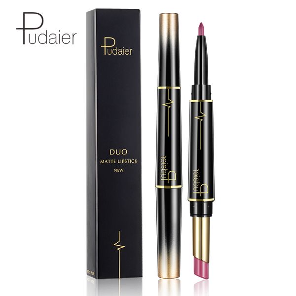 

pudaier brand 16 colors matte lipstick wateproof double ended long lasting lipstick cosmetics nude red lips liner pencil