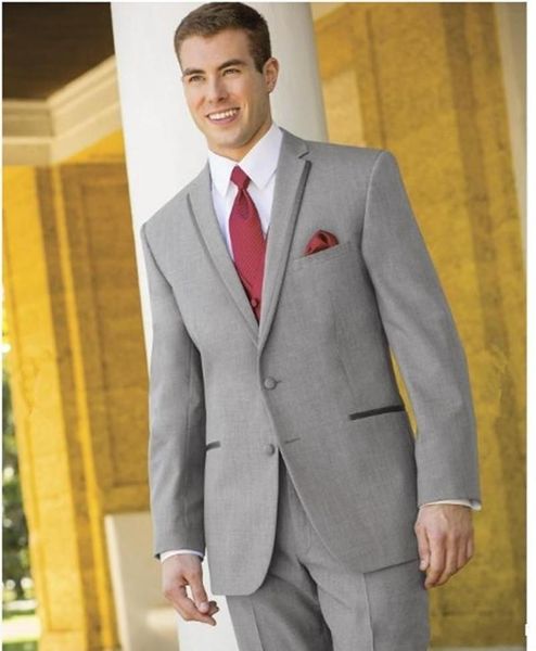 

light grey groom tuxedos notch lapel men wedding tuxedos excellent men business dinner prom blazer 3 piece suit(jacket+pants+tie+vest) 1169, Black;gray