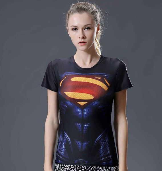 

women superhero 3d t shirt marvel short sleeve compression breathable quick dry t shirt elastic fitness women tees dropship, Black;blue