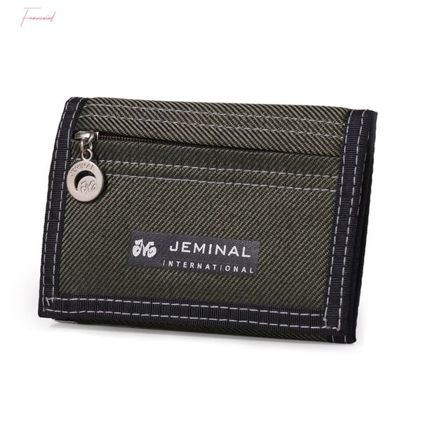 

mens trifold short wallet with id window simple velcro card holder bag childrens canvas small pocket coin purse, Red;black