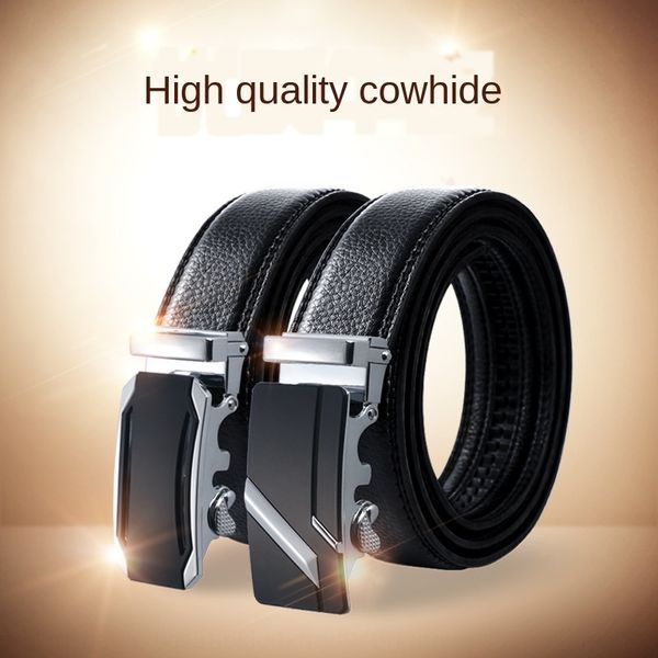 

men's leather cowhide business alloy automatic buckle men's leather cowhide business belt alloy automatic buckle belt, Black;brown