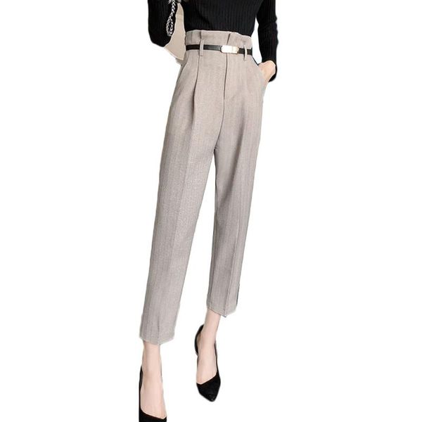 

style khaki iwomen pants loose casual sashes pencil pant high waist elegant work trousers female casual pantalon femme y107, Black;white