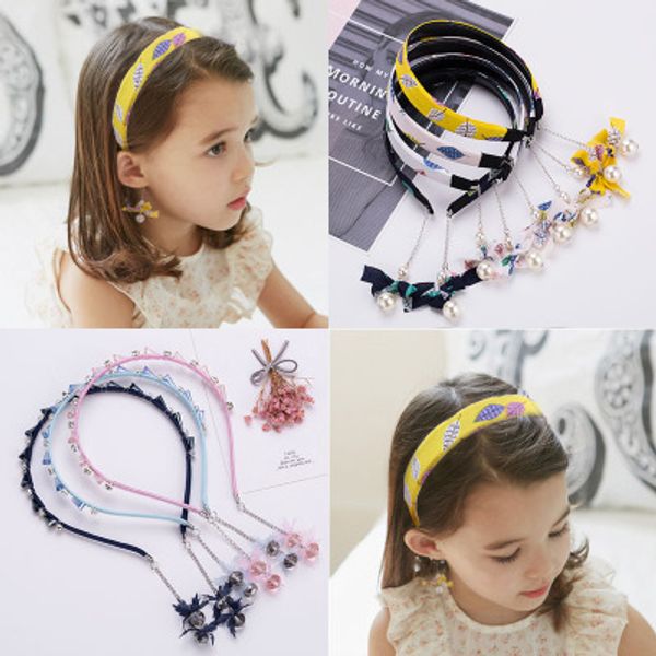

children's fake earrings headband girls hairpin tassel pearl headband toothed non-slip princess tide girl hair accessor, Slivery;white