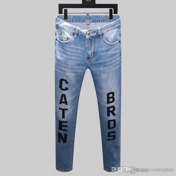 

20 luxury designer jeans skim pants ripped soldier slim denim motorcycle biker hole streetstyle hip hop mens designer jeans, Blue