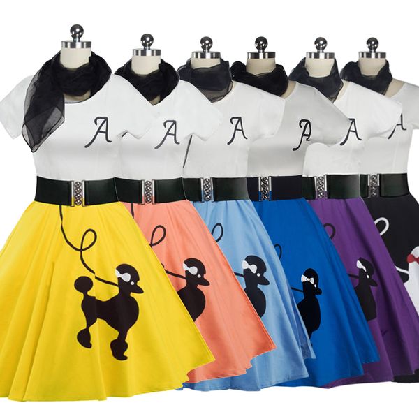 

hip hop 50s shop girls women poodle skirt halloween dance costume, Black;red