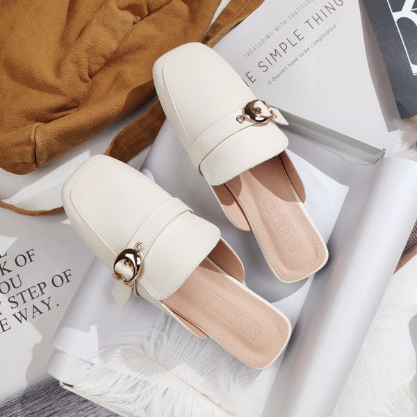 

shoes mules for women 2020 low woman's slippers rivet slides big size loafers cover toe new flat metal decoration rubber basic, Black