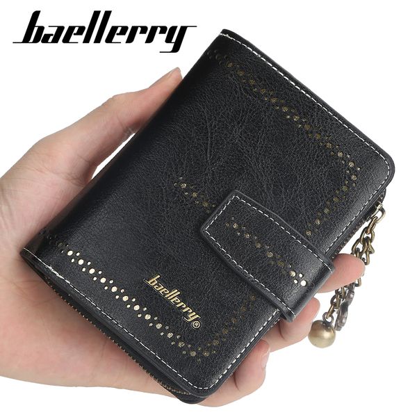 

baellerry pu leather women wallet with coin purse hollow out lady purses female money bag short purse for lady, Red;black