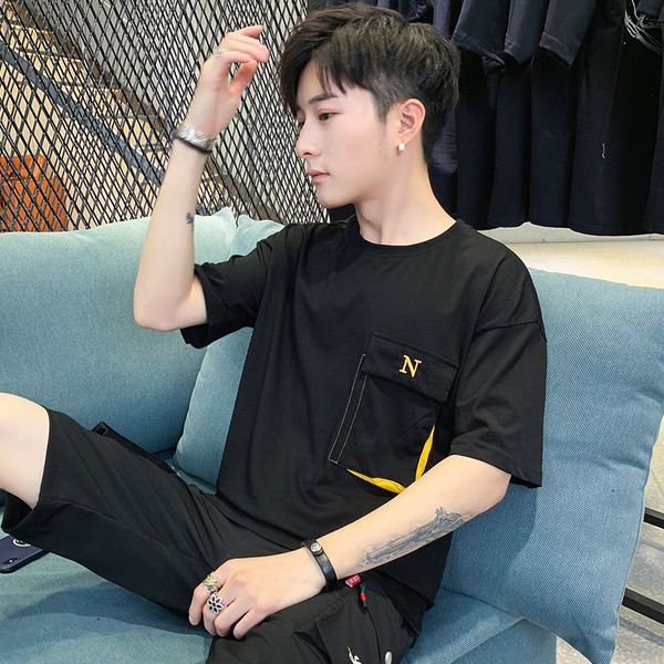 

мужские дизайнерские короткий рукав футболка круглый шеи t-рубашка 5 рукав свободный ход, White;black