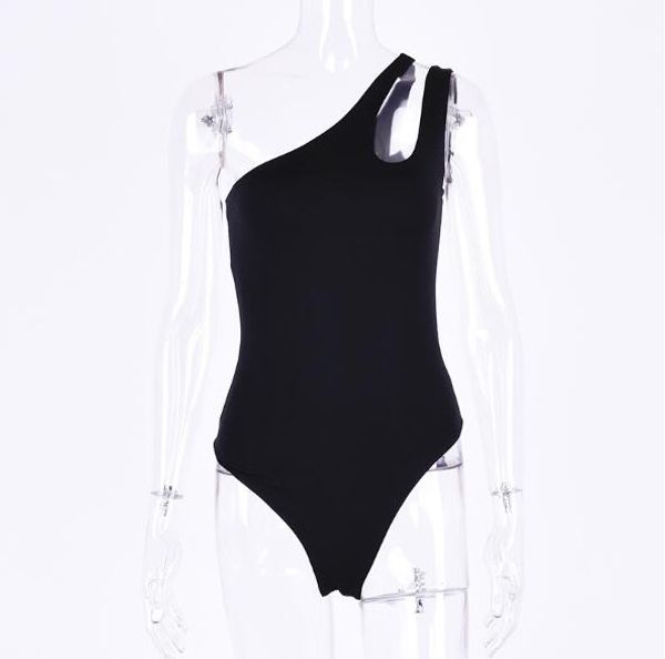 

новый женский конфеты цвет одно плечо полый комбинезон, Black;white