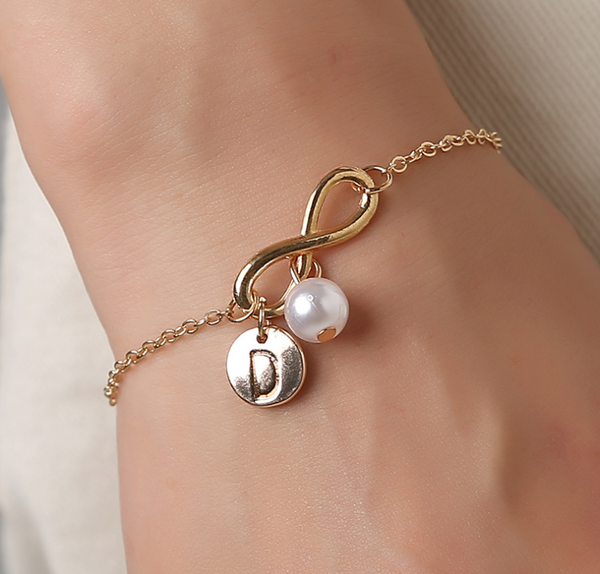 

fashion digital 8 infinity lucky thread string charm bracelets for women alphabet letter pulseira pearl dangle lovers gifts, Golden;silver