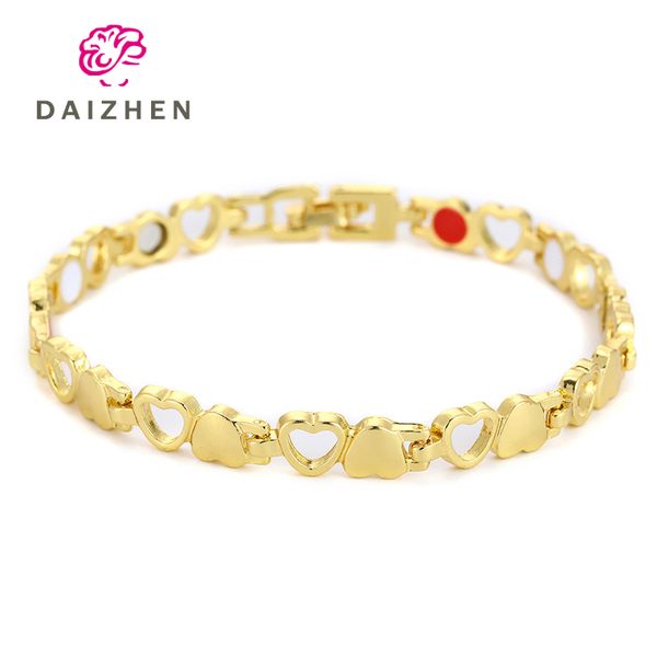 

fashion new silver gold stainless steel solid and hollow heart link chain magnetic bracelet men/lady / couples fine gift jewelry, Black