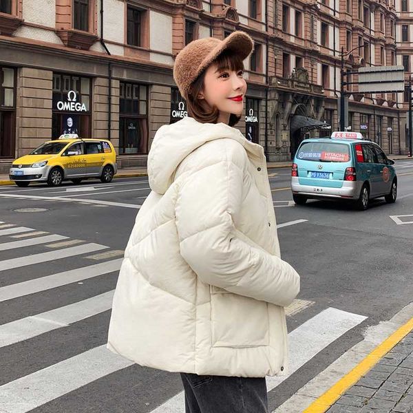 

fashion thick slim hooded parkas women solid short style cotton padded jacket 2020 winter solid casual oversized female coats, Black