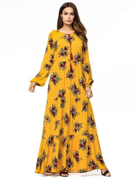 

casual maxi dress print floral abaya plus size kimono vintage long robe gowns bohemia swing ramadan muslim islamic clothing1, Red