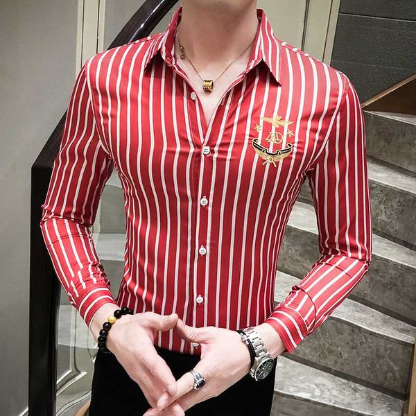 

fashion 2020 men stripes shirts autumn spring slim fit long sleeve social shirt men casual formal blouse clothes tuxedo 3xl, White;black